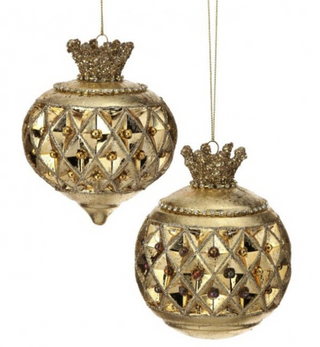 5" Gls Crown Ball/Finial Ornament 2/Ast