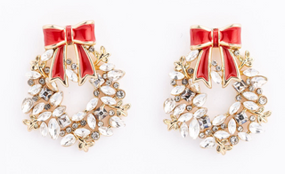 Brass plated wreath dangle earrings with cz stone and enamel accents 1.5"