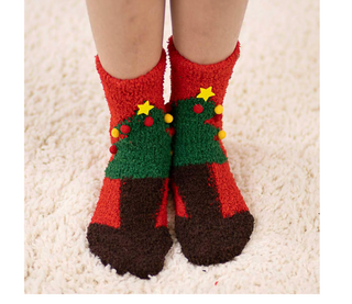 Kid's Pom Pom Christmas Tree Cozy Socks