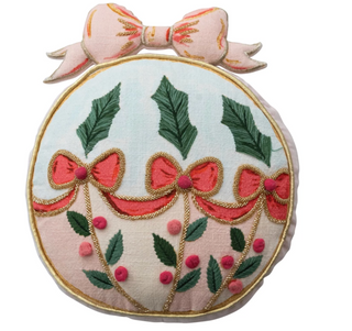 Ornament Shaped Pillow with Embroidery & Velvet Back