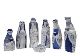 Ceramic Nativity with Floral Pattern, Blue & White