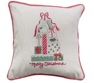20" Square Pillow with Gifts, Embroidery, Piping & Velvet Back
