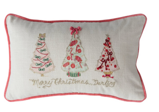 Lumbar Pillow with Christmas Trees, Embroidery, Piping & Velvet Back