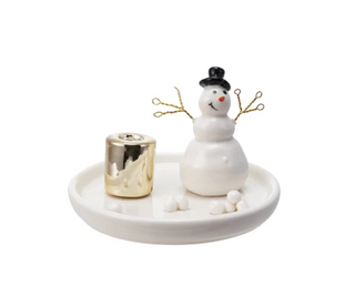 Stoneware & Wire Snowman Taper Holder with Electroplating