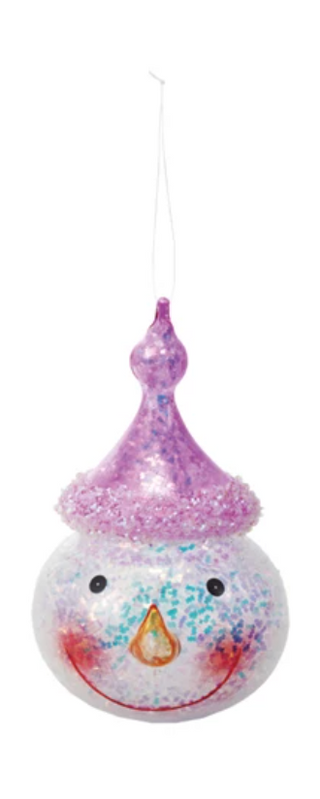 Glass Snowman Head Ornament with Iridescent Glitter
