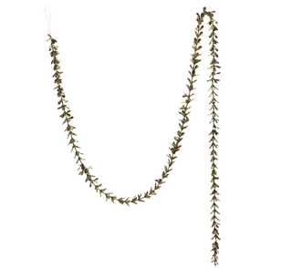 72"L x 1"H Faux Boxwood Garland with Gold Glitter Finish