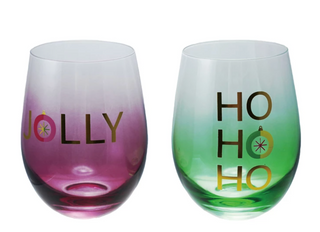 16 oz. Stemless Wine Glass with Holiday Saying