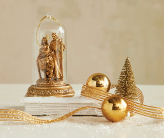 Resin Cloche Holy Family Ornament with LED Light