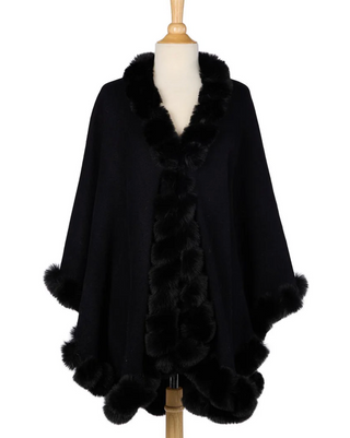 Faux Fur Trim Wrap, Black