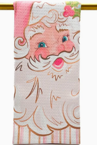 Pretty N' Pink Santa Tea Towel - Christmas Hand Towel