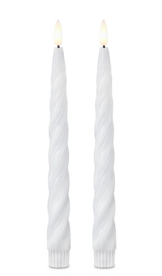 Set of 2 9.75 Inch White Spiral LED Candles w/Time