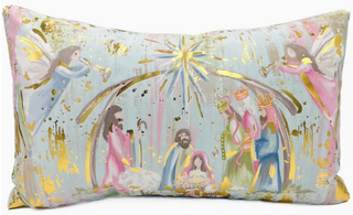 Gold Foil Pastel Nativity Pillow