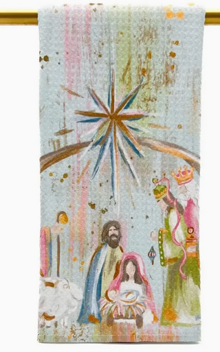 Pastel Nativity Tea Towel - Christmas Hand Towel