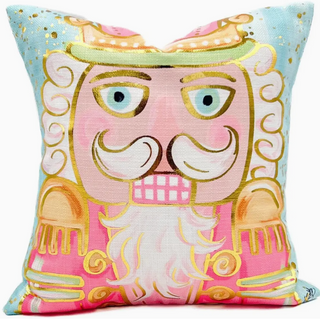 Gold Foil Mr. Nutcracker Pink and Mint Pillow