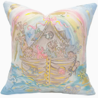 Gold Foil Noah's Ark with Pink Bow Pillow
