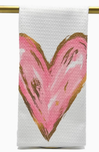 Golden Light Pink Heart Tea Towel - Valentines Hand Towel