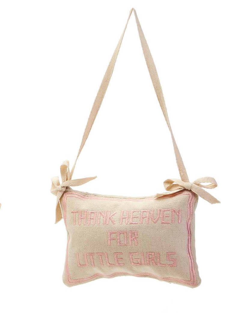 Thank Heaven For Little Girls Embroidered Pillow Door Hanger Décor