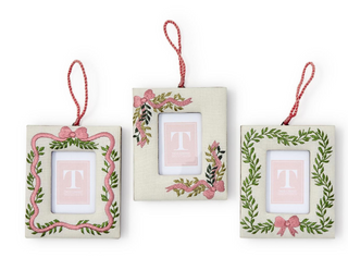 Holiday Memories 2 1/4" x 3" Embroidered Bow Photo Frame Ornament