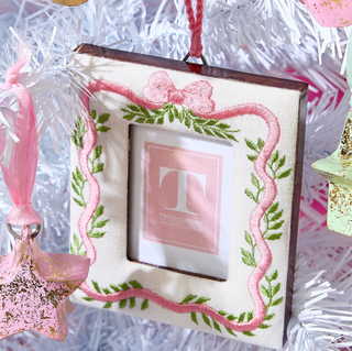 Holiday Memories 2 1/4" x 3" Embroidered Bow Photo Frame Ornament