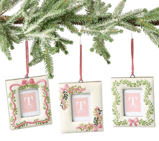Holiday Memories 2 1/4" x 3" Embroidered Bow Photo Frame Ornament