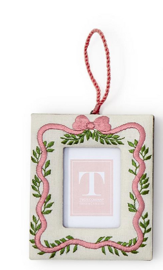 Holiday Memories 2 1/4" x 3" Embroidered Bow Photo Frame Ornament