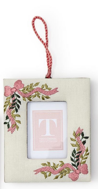 Holiday Memories 2 1/4" x 3" Embroidered Bow Photo Frame Ornament