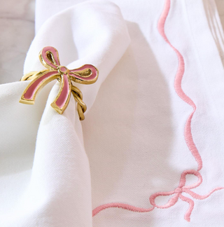 Set of 4 Bow Napkin Rings in Gift Box - Nickel/Gold Enamel