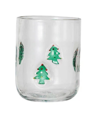 Festive Drinking Glass w/ Embedded Holiday Icon Pattern