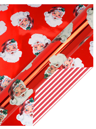 Vintage Santa Faces/Red and White Diagonal Stripe