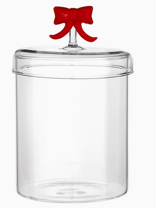 Slant-Glass Jar w/Red bow