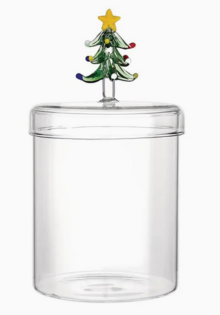 Slant-Glass Jar w/Christmas Tree