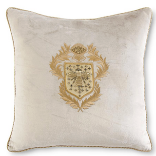 18 Inch Champagne Velvet Pillow w/Gold Bee Crest Embroidery