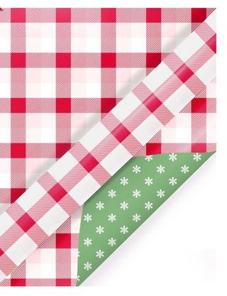 Red and Pink Checkered Plaid/Mint Green with Baby Snowflake