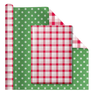 Red and Pink Checkered Plaid/Mint Green with Baby Snowflake