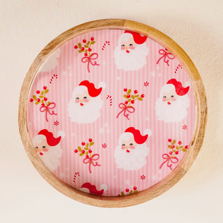 Holly Jolly Wood Santa Enamel Tray