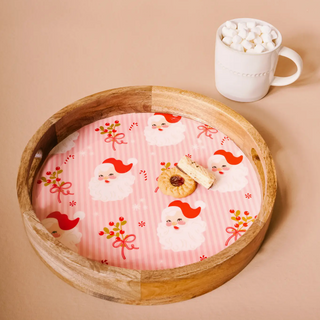 Holly Jolly Wood Santa Enamel Tray
