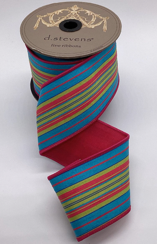 3" Dupion Lime, Hot Pink, and Teal Striped