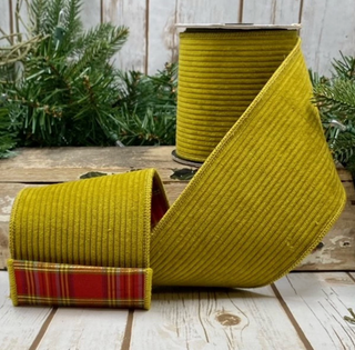 4" Olive Green Corduroy Plaid Back Ribbon