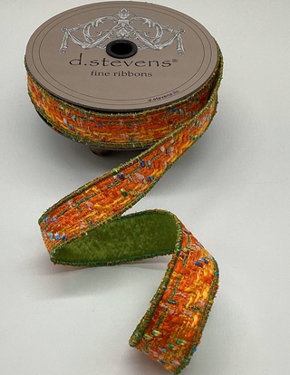 1" Boucle/Dupion back, Orange/Green/Blue