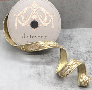 1" Metallic Dupion Jewel Holly Trim, Platinum Gold