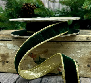 1" Lush Velvet Metallic Light Gold Back, Emerald