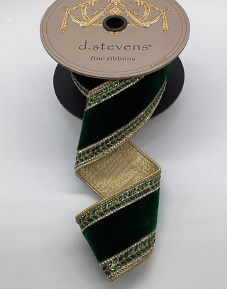 2.5" Velvet Clear Crystal Jewel Side Trim, Emerald Green