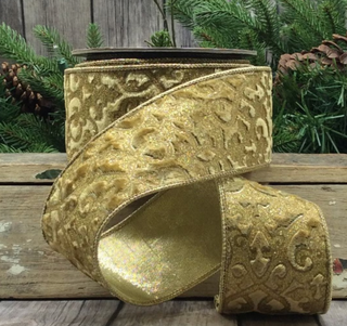 2.5" Velvet Glitter Treillage, Gold