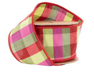 4" Wired Ribbon | Red/White Bias Check w/ Red Dupioni-fused Backing | 10 Yard Roll (Copy)