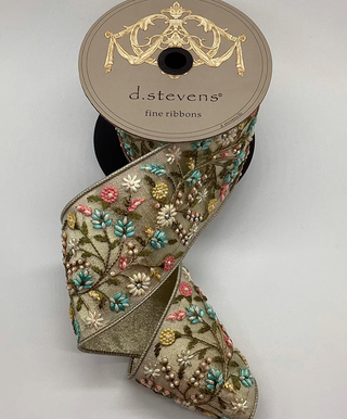 3.75" Metallic Jeweled Floral Applique Dupion