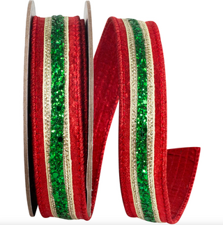 Glitter Stripe Metallic Dupioni  Ribbon