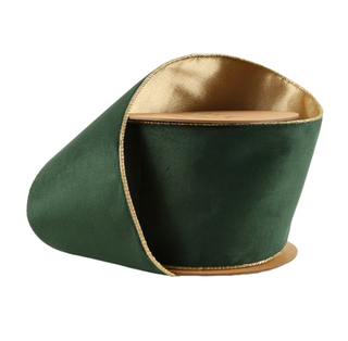 Reversible Classic Velvet Wired Ribbon | Green/Gold | 10 Yard Roll