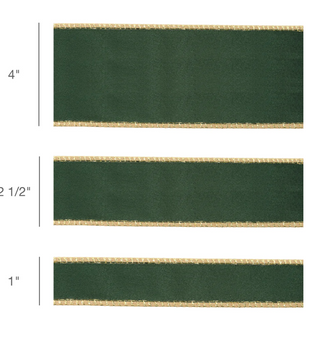 Reversible Classic Velvet Wired Ribbon | Green/Gold | 10 Yard Roll