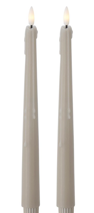 Set of 2 11.5 Inch Taupe LED Drip Taper Candles w/Timers
