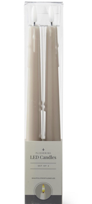 Set of 2 11.5 Inch Taupe LED Drip Taper Candles w/Timers